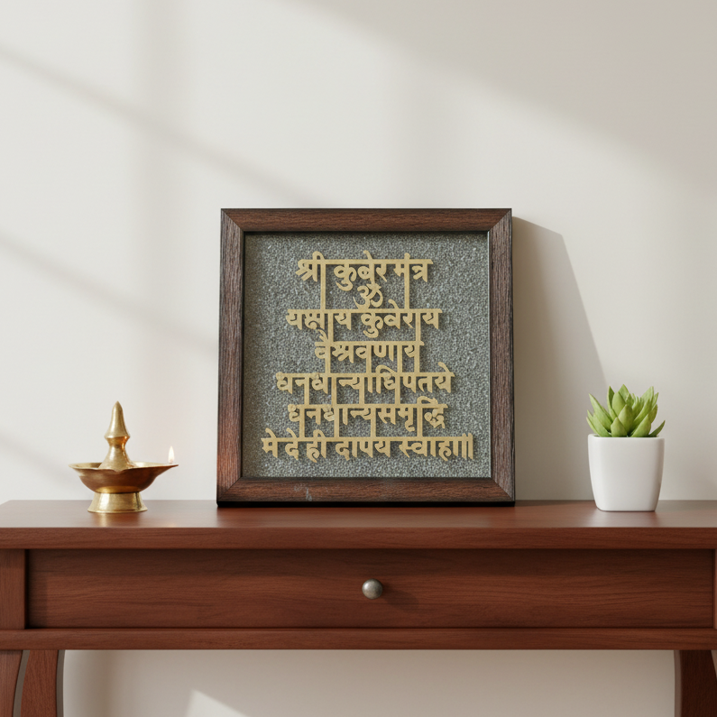 Shree Kuber Mantra Frame on Raw Pyrite