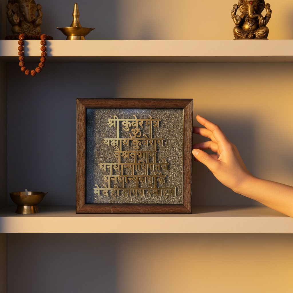 Shree Kuber Mantra Frame on Raw Pyrite