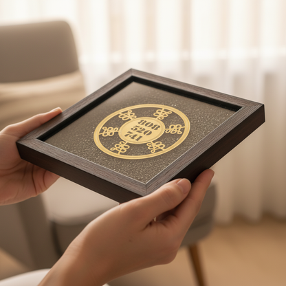 Raw Pyrite Zibu Symbol Frame for Prosperity