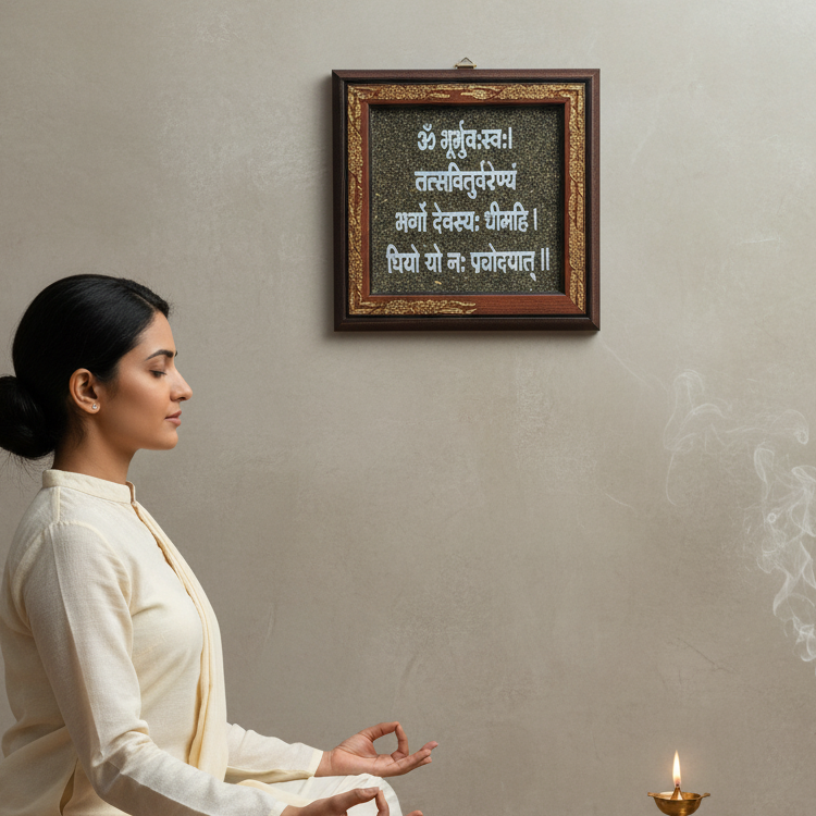 Gayatri Mantra Crystal Frame for Wisdom, Peace & Positive Energy