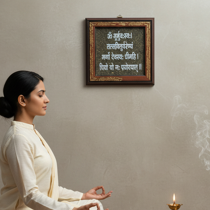 Gayatri Mantra Crystal Frame for Wisdom, Peace & Positive Energy