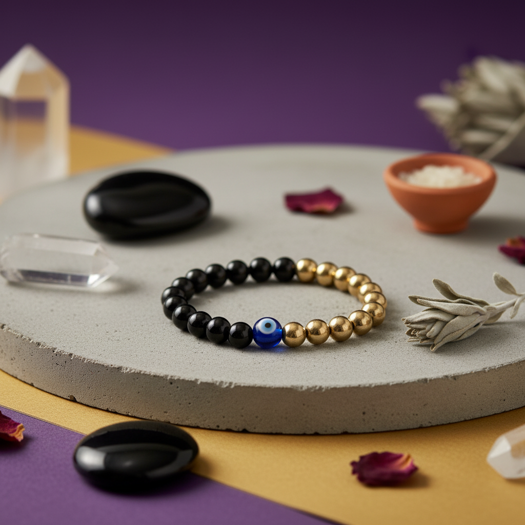 Certified Prosperity and Protection Bracelet with Pyrite, Tourmaline & Evil Eye