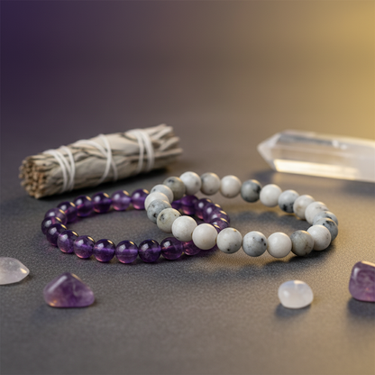 Moonstone, Clear Quartz & Amethyst Bracelet