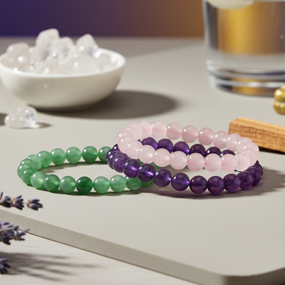 Rose Quartz, Green Aventurine & Amethyst Bracelet