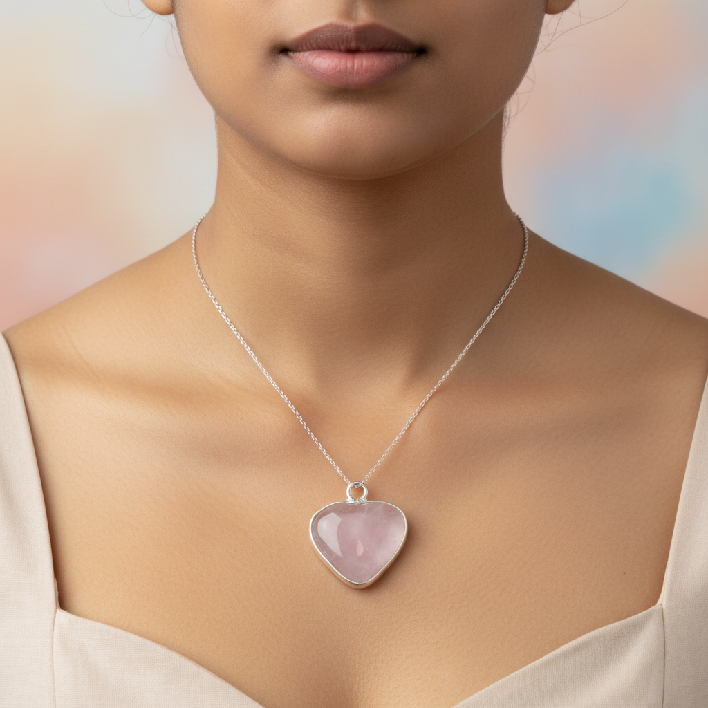 Rose Quartz Heart Pendant Necklace