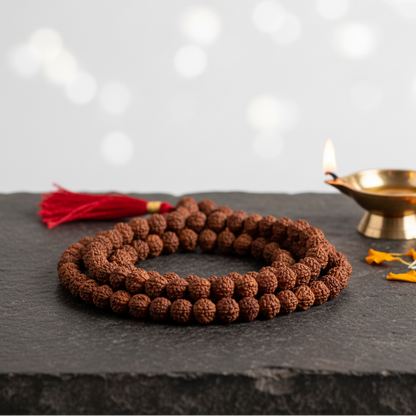 5 Mukhi Rudraksha Knotted Mala (109 Beads) for Meditation, Japa & Spiritual Focus