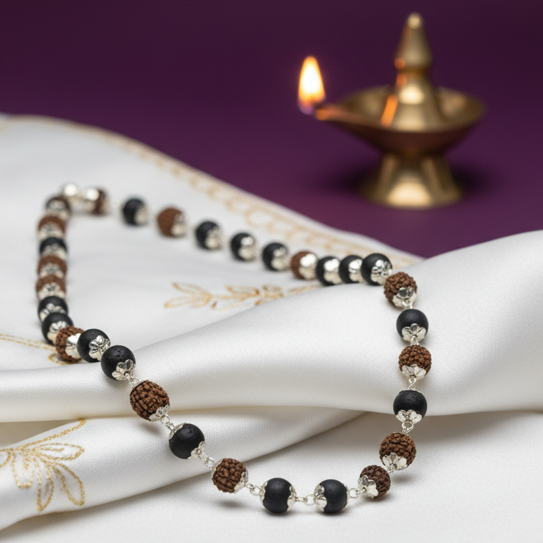 Rudraksha & Karungali Cap Mala for Protection, Focus & Spiritual Strength