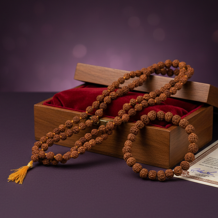 5 Mukhi Rudraksha Mala (8mm) with Rudraksha Bracelet | Peace, Protection & Spiritual Balance