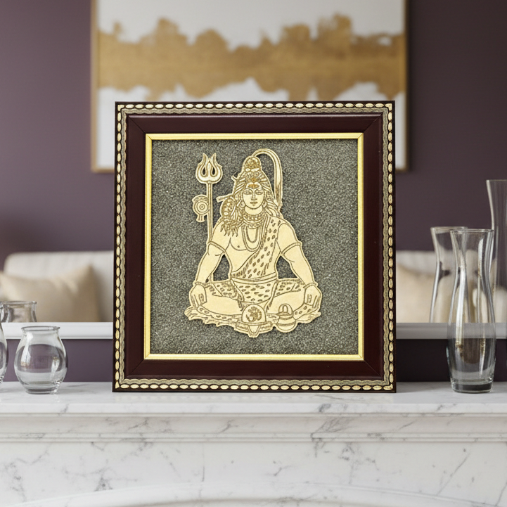 Lord Shiva Meditation Raw Pyrite Frame for Inner Peace, Protection & Balance