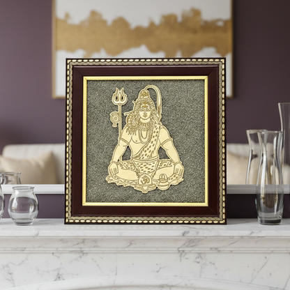 Lord Shiva Meditation Raw Pyrite Frame for Inner Peace, Protection & Balance
