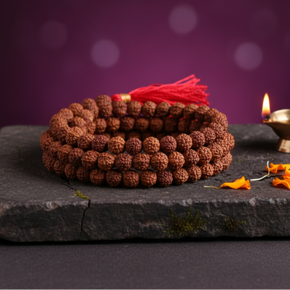 5 Mukhi Rudraksha Knotted Mala (109 Beads) for Meditation, Japa & Spiritual Focus