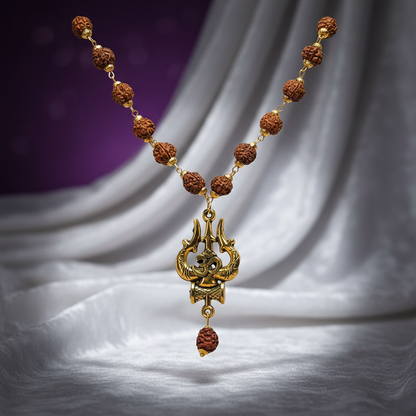 Rudraksha Trishul Om Pendant Mala for Protection, Strength & Spiritual Alignment
