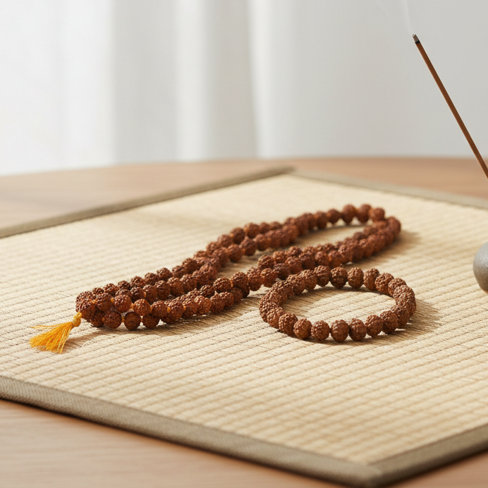 5 Mukhi Rudraksha Mala (8mm) with Rudraksha Bracelet | Peace, Protection & Spiritual Balance