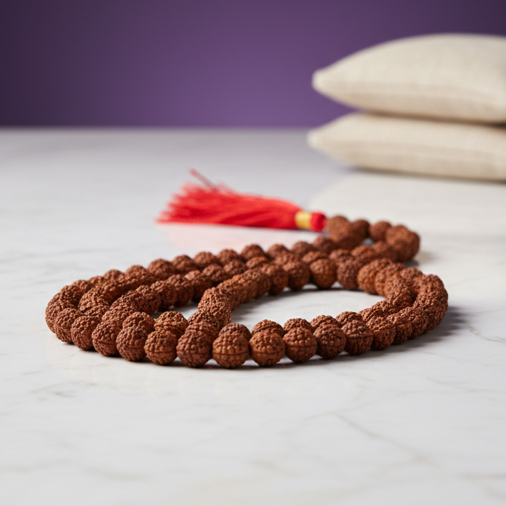 5 Mukhi Rudraksha Knotted Mala (109 Beads) for Meditation, Japa & Spiritual Focus