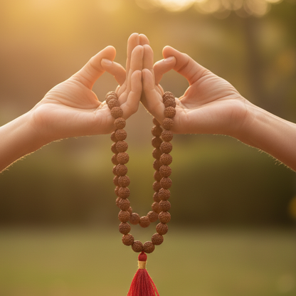 5 Mukhi Rudraksha Knotted Mala (109 Beads) for Meditation, Japa & Spiritual Focus