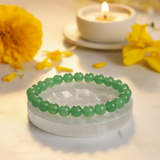 Green Aventurine Bracelet with Raw Selenite Plante Combo