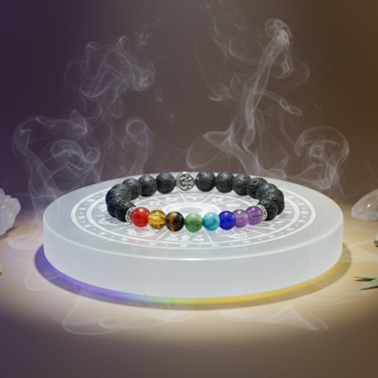 Lava 7 Chakra Bracelet + Selenite Plate Combo