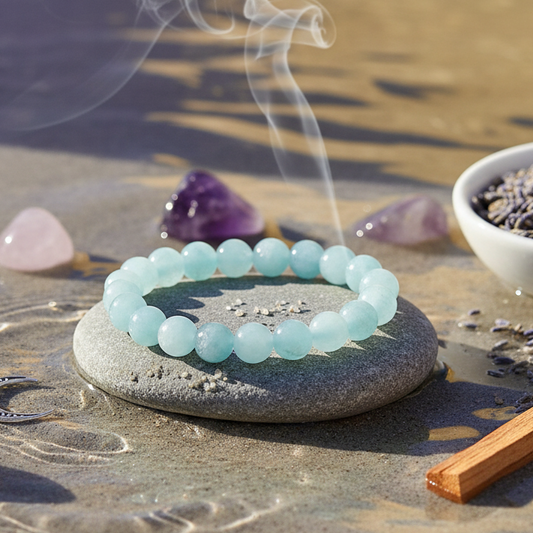 Original Aquamarine Stone Bracelet – Reduces Stress, Promotes Peace & Mental Balance | Certified Gemstone
