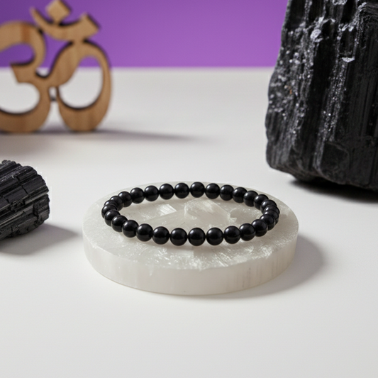 Black Tourmaline Bracelet + Free Raw Selenite Plate