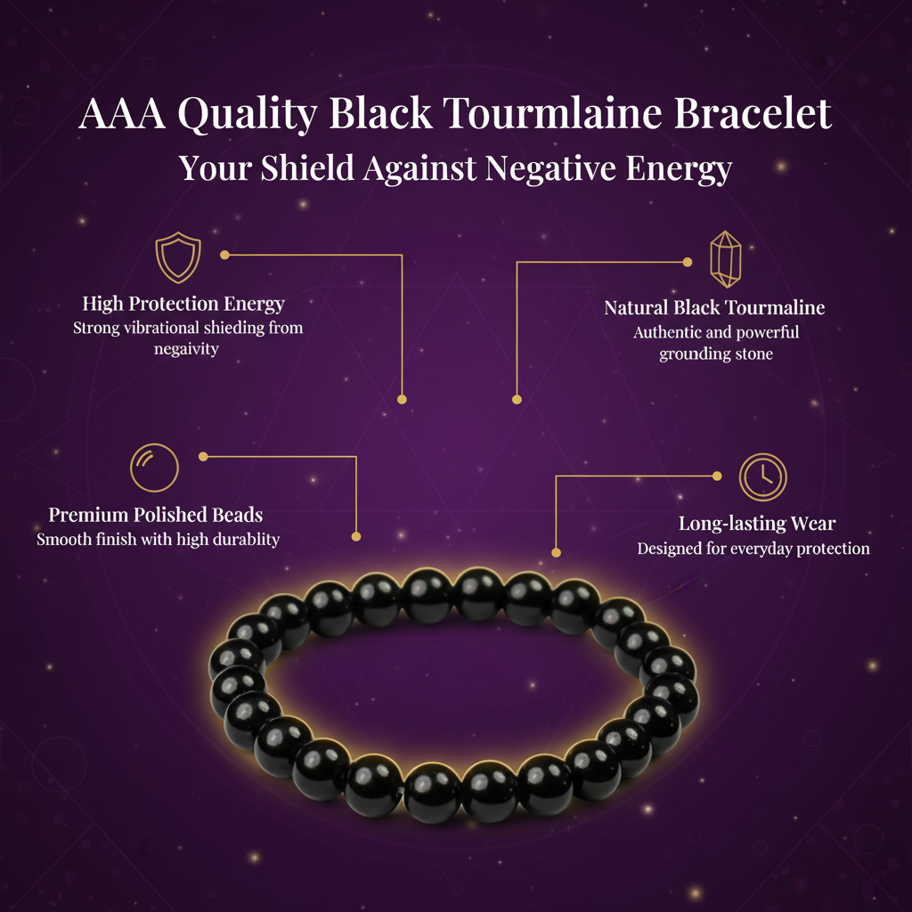 Black Tourmaline Crystal Bracelet for Grounding & Protection | Certified Gemstone | 8mm Beads