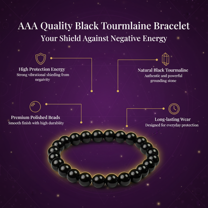 Black Tourmaline Crystal Bracelet for Grounding & Protection | Certified Gemstone | 8mm Beads