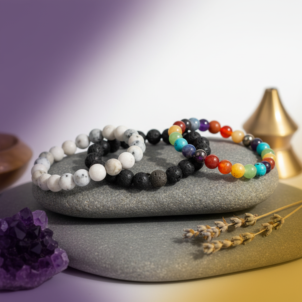 Divine Energy Trio Bracelet – Lava Stone, 7 Chakra & Amethyst