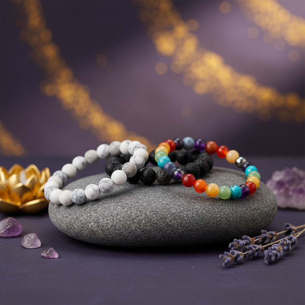 Divine Energy Trio Bracelet – Lava Stone, 7 Chakra & Amethyst