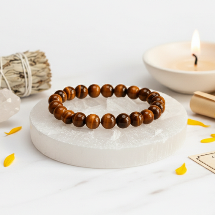 Tiger Eye Bracelet + Free Raw Selenite Plate