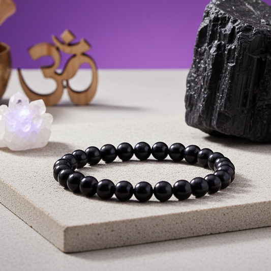 Black Tourmaline Crystal Bracelet for Grounding & Protection | Certified Gemstone | 8mm Beads