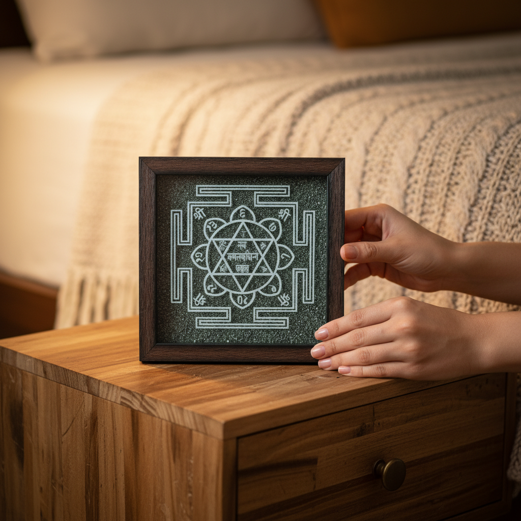 Nam Kamalavasiny Swah Yantra Raw Pyrite Frame