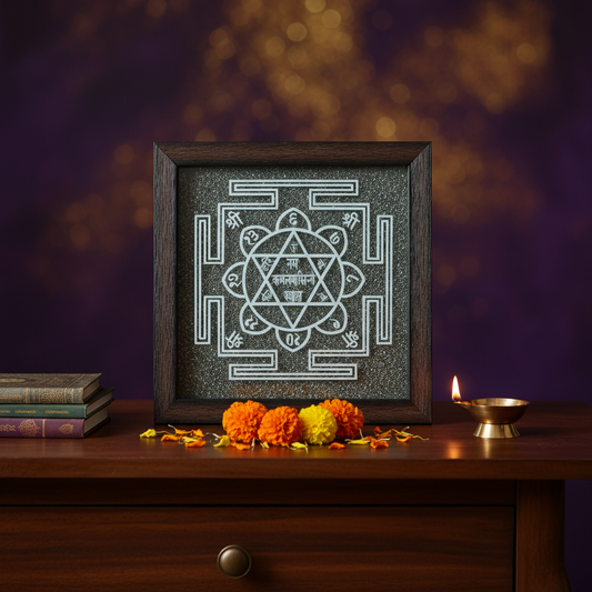 Nam Kamalavasiny Swah Yantra with Raw Pyrite Frame