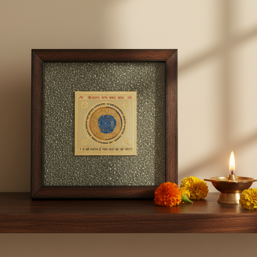 Pyrite Kailash Dhan Raksha Yantra Frame