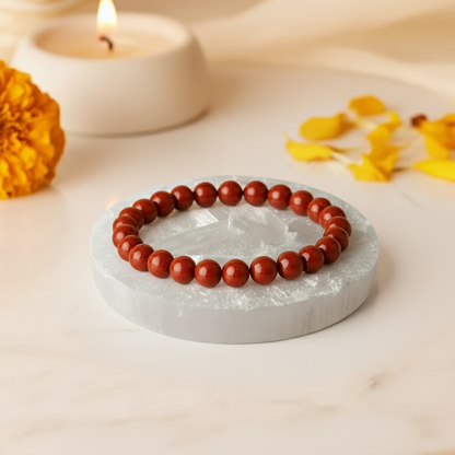 Red Jasper Bracelet + Raw Selenite Plate Combo