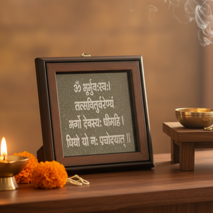 Gayatri Mantra Crystal Frame for Wisdom, Peace & Positive Energy