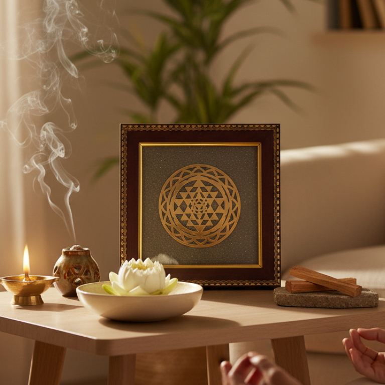Shree Yantra Frame on Raw Pyrite