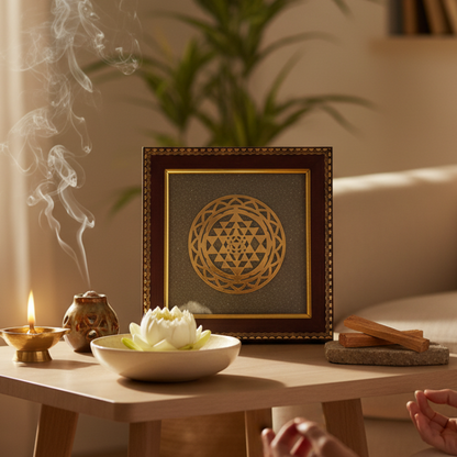 Shree Yantra Frame on Raw Pyrite
