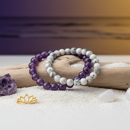 Moonstone, Clear Quartz & Amethyst Bracelet