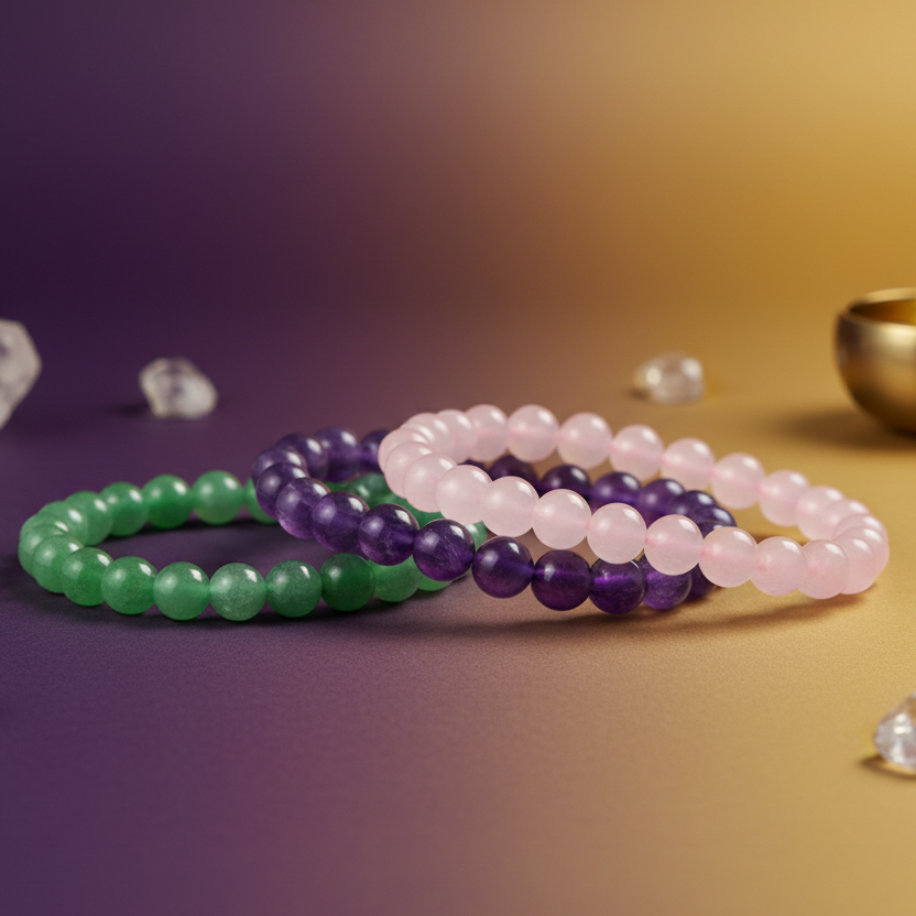 Rose Quartz, Green Aventurine & Amethyst Bracelet