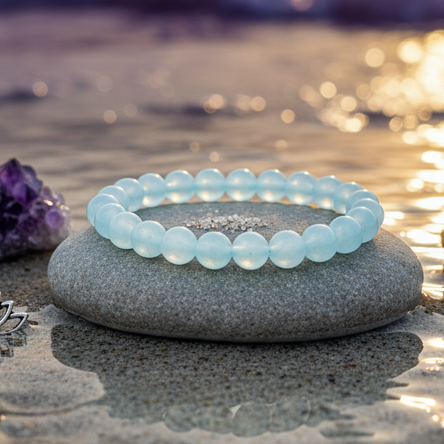 Aquamarine Round Beads Bracelet