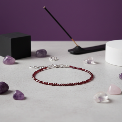 Red Garnet Stone Anklet (2mm)