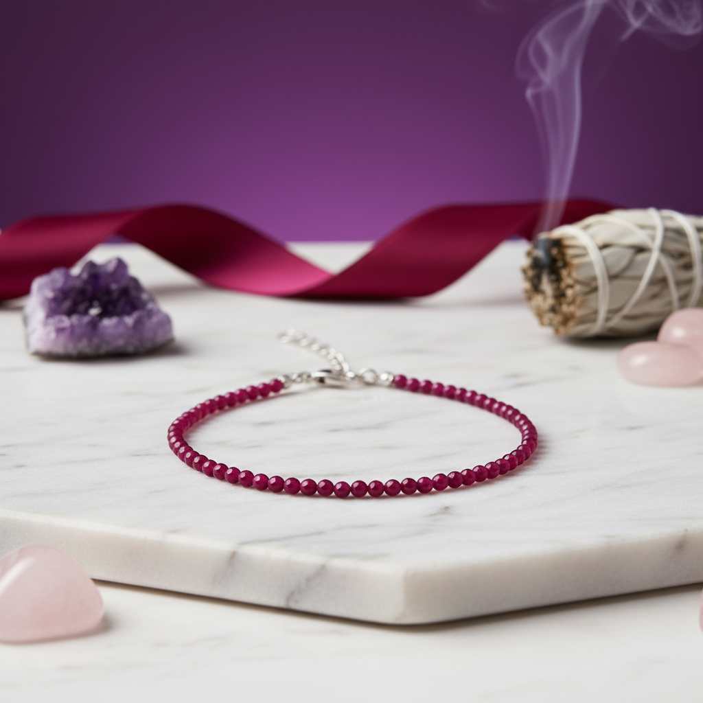 Ruby Stone Anklet (2mm)
