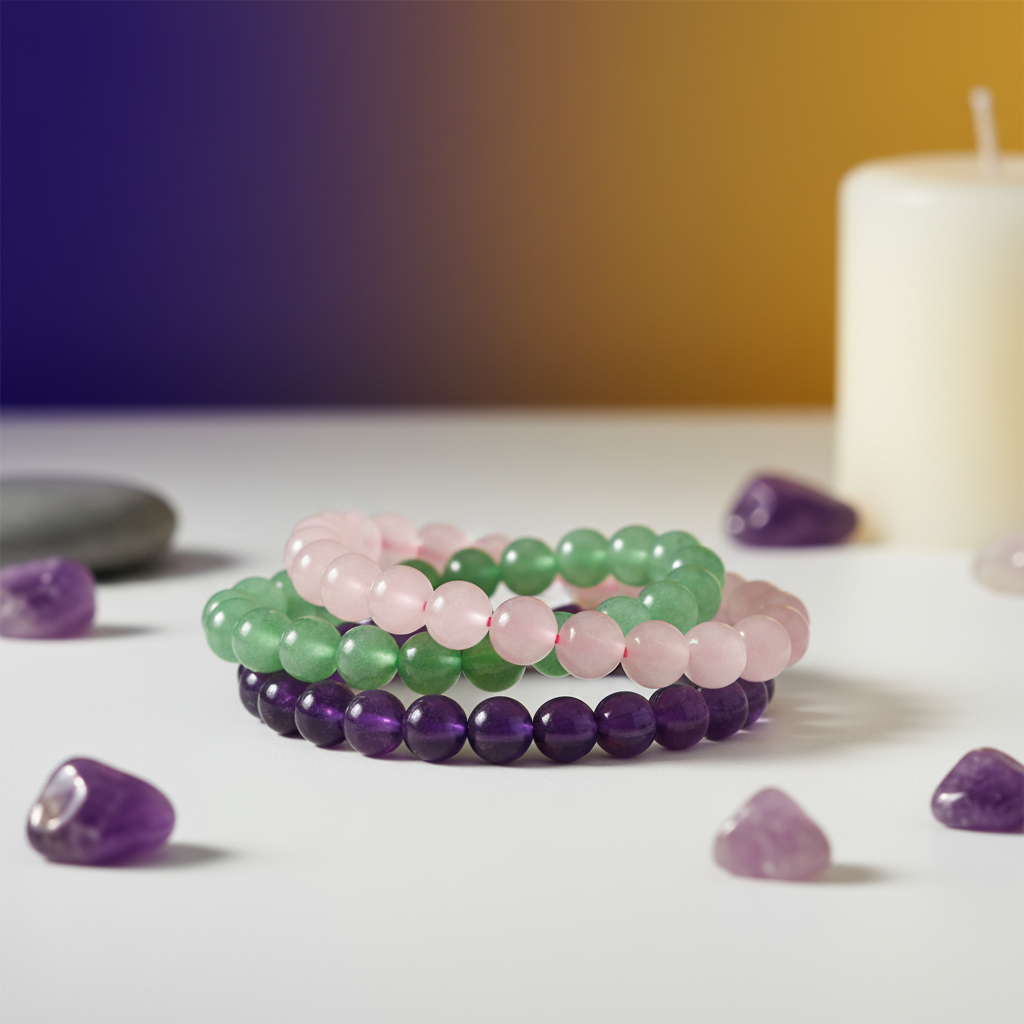 Rose Quartz, Green Aventurine & Amethyst Bracelet