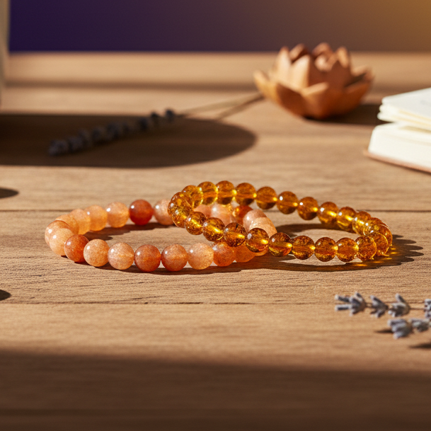 Citrine & Sunstone Crystal Bracelet (8mm Beads)