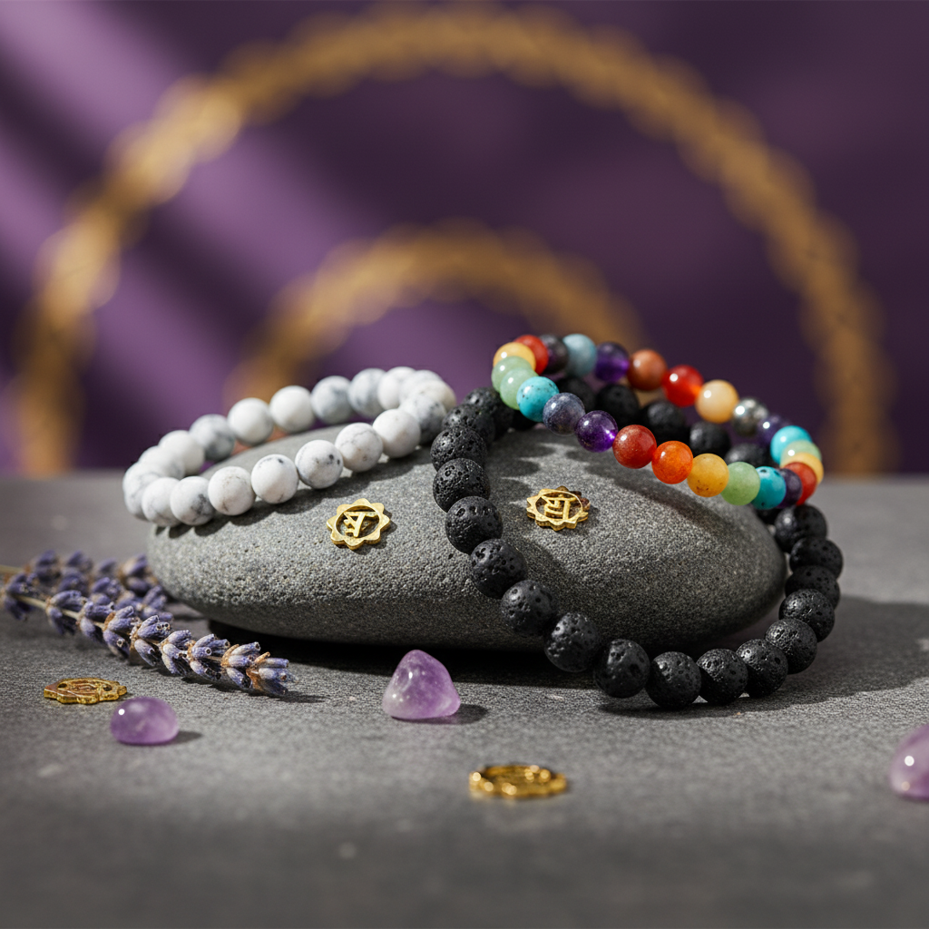 Divine Energy Trio Bracelet – Lava Stone, 7 Chakra & Amethyst