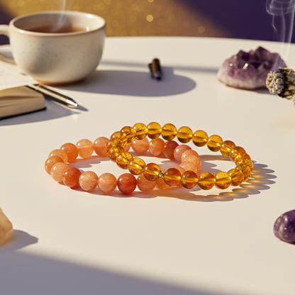 Citrine & Sunstone Crystal Bracelet (8mm Beads)