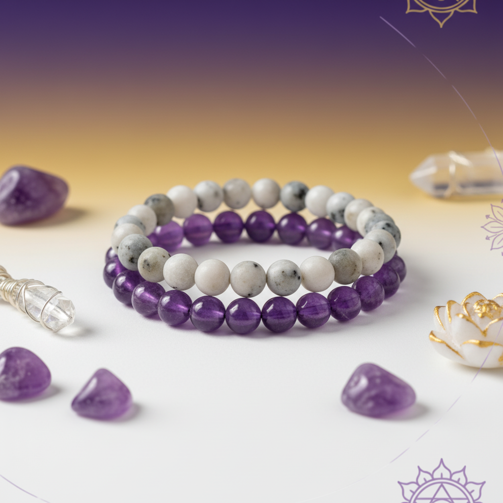 Moonstone, Clear Quartz & Amethyst Bracelet