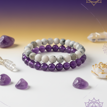 Moonstone, Clear Quartz & Amethyst Bracelet