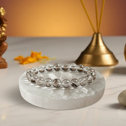 Clear Quartz Bracelet with Raw Selenite Plante Combo
