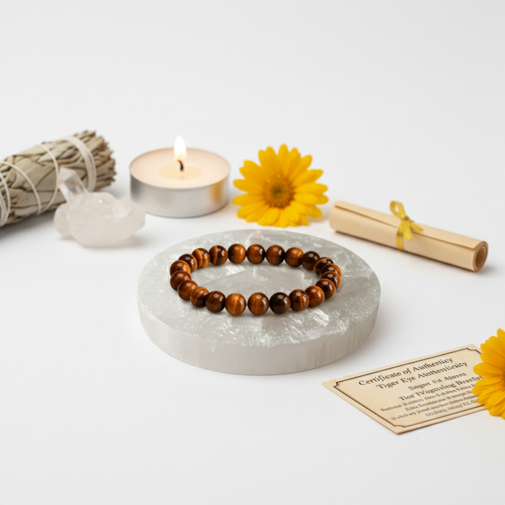 Tiger Eye Bracelet + Free Raw Selenite Plate