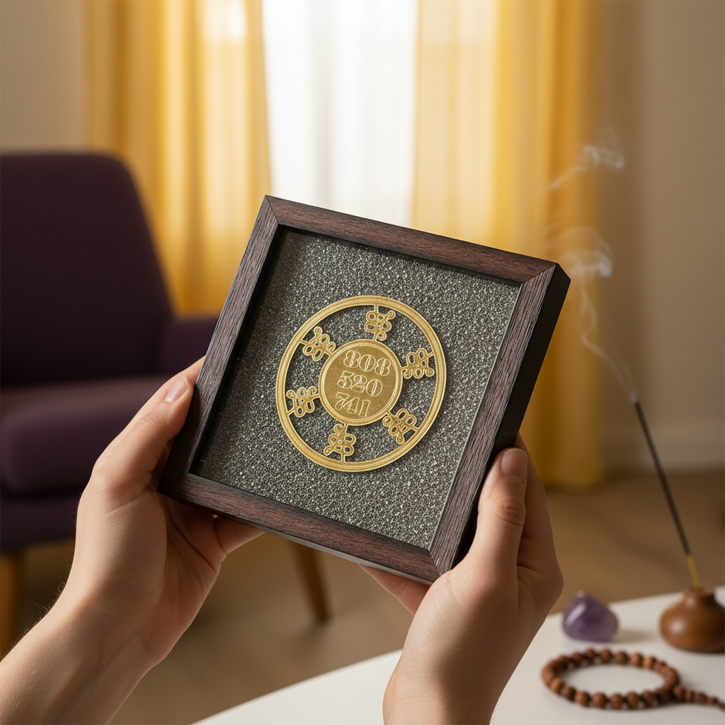 Raw Pyrite Zibu Symbol Frame for Prosperity